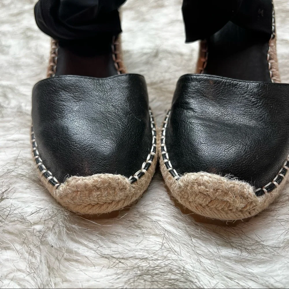 Eileen Fisher Black Wallis Leather Wedge Espadrille Sandals Ankle Strap Size 6.5 - Picture 5 of 12